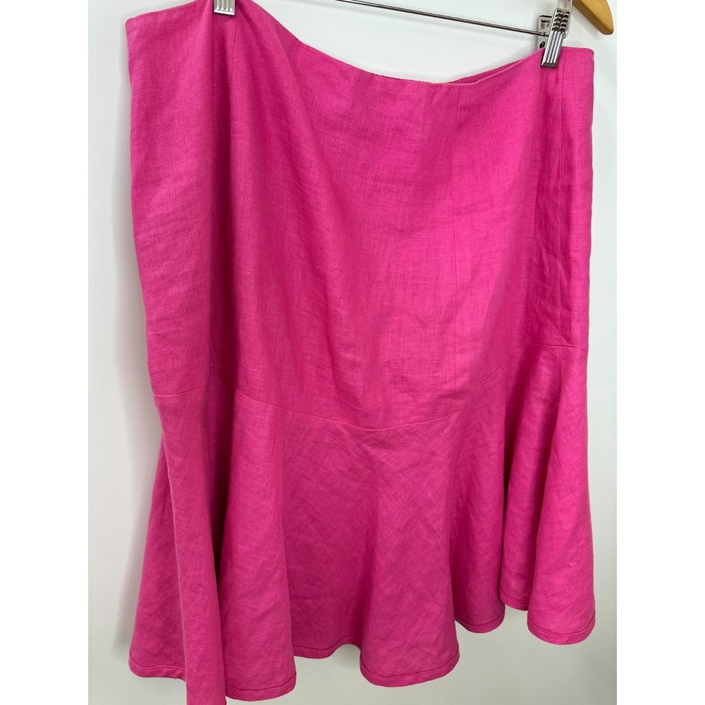 Lauren Ralph Lauren Pink 100% Linen Flounce Hem Skirt Sz 14 A-Line Flare Preppy - Picture 8 of 12